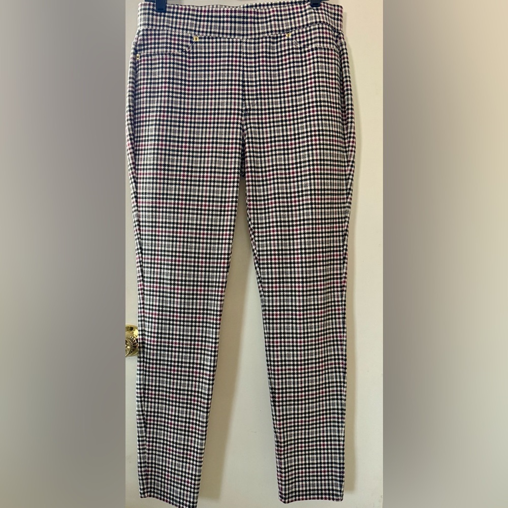 Michael Kors Women’s Burgundy/Black Plaid Pull-on Stretch Crop Pants L